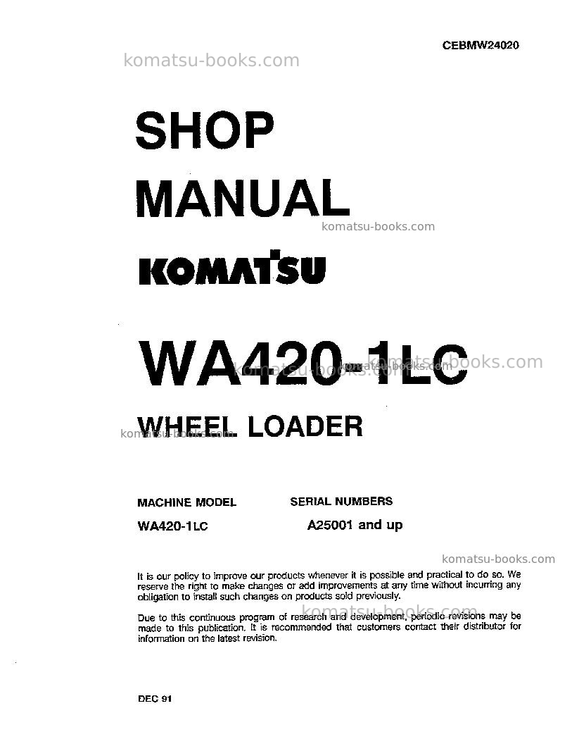 Komatsu wa420-1jpn-lc Repair & maintenance cover