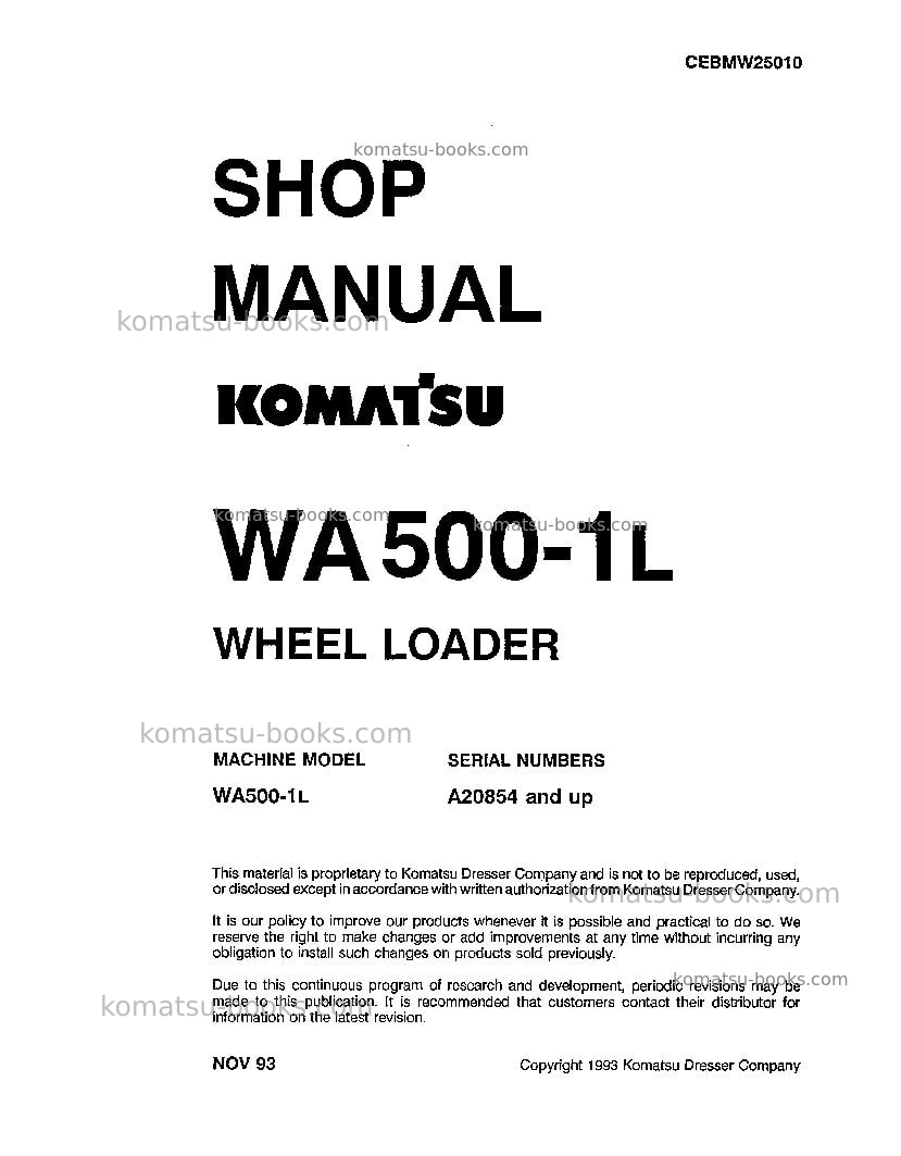 Komatsu wa500-1usa-l Repair & maintenance cover