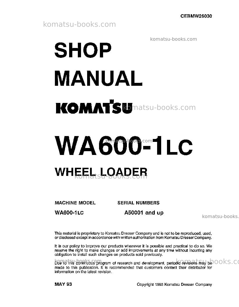 Komatsu wa600-1usa-lc Repair & maintenance cover