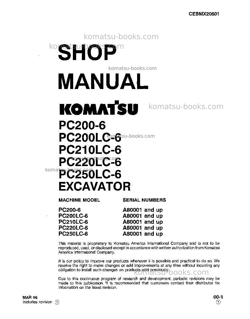 Komatsu pc250lc-6usa-l Repair & maintenance cover Komatsu pc250lc-6usa-l Repair & maintenance cover