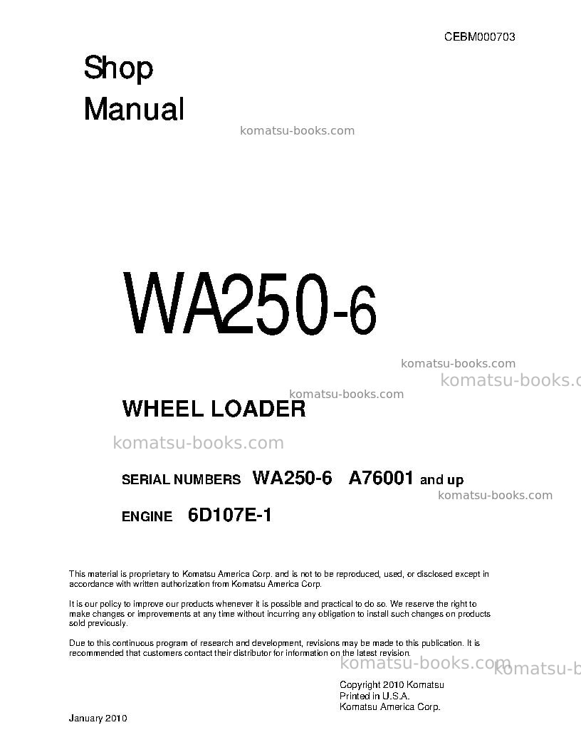 Komatsu wa250-6usa Repair & maintenance cover
