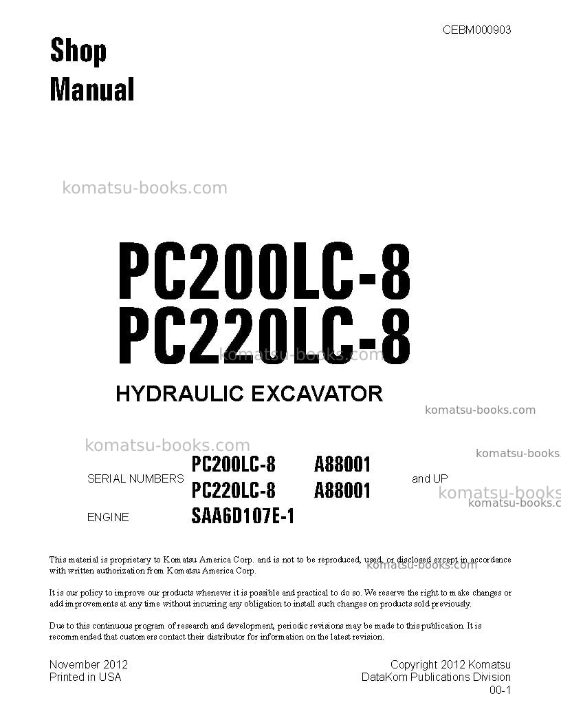 Komatsu pc220lc-8usa Repair & maintenance cover Komatsu pc220lc-8usa Repair & maintenance cover