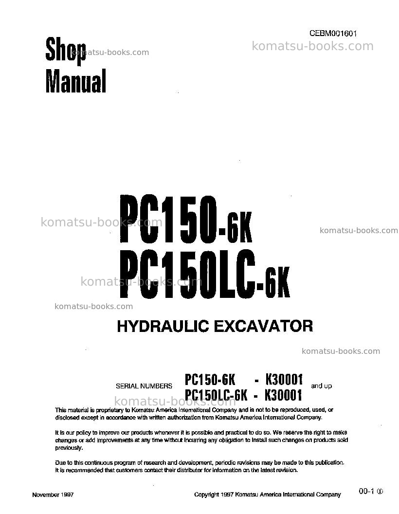 Komatsu pc150-6gbr-k Repair & maintenance cover Komatsu pc150-6gbr-k Repair & maintenance cover
