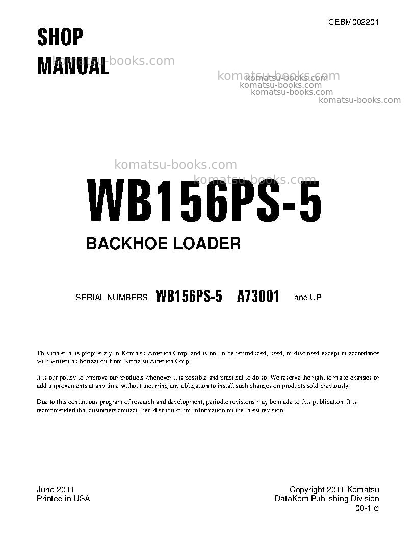 Komatsu wb156ps-5usa Repair & maintenance cover
