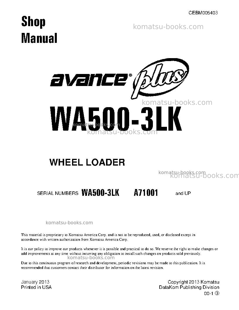 Komatsu wa500-3usa-lk Repair & maintenance cover