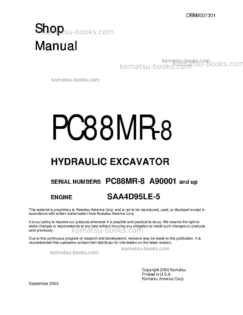 Komatsu pc88mr-8usa Repair & maintenance cover