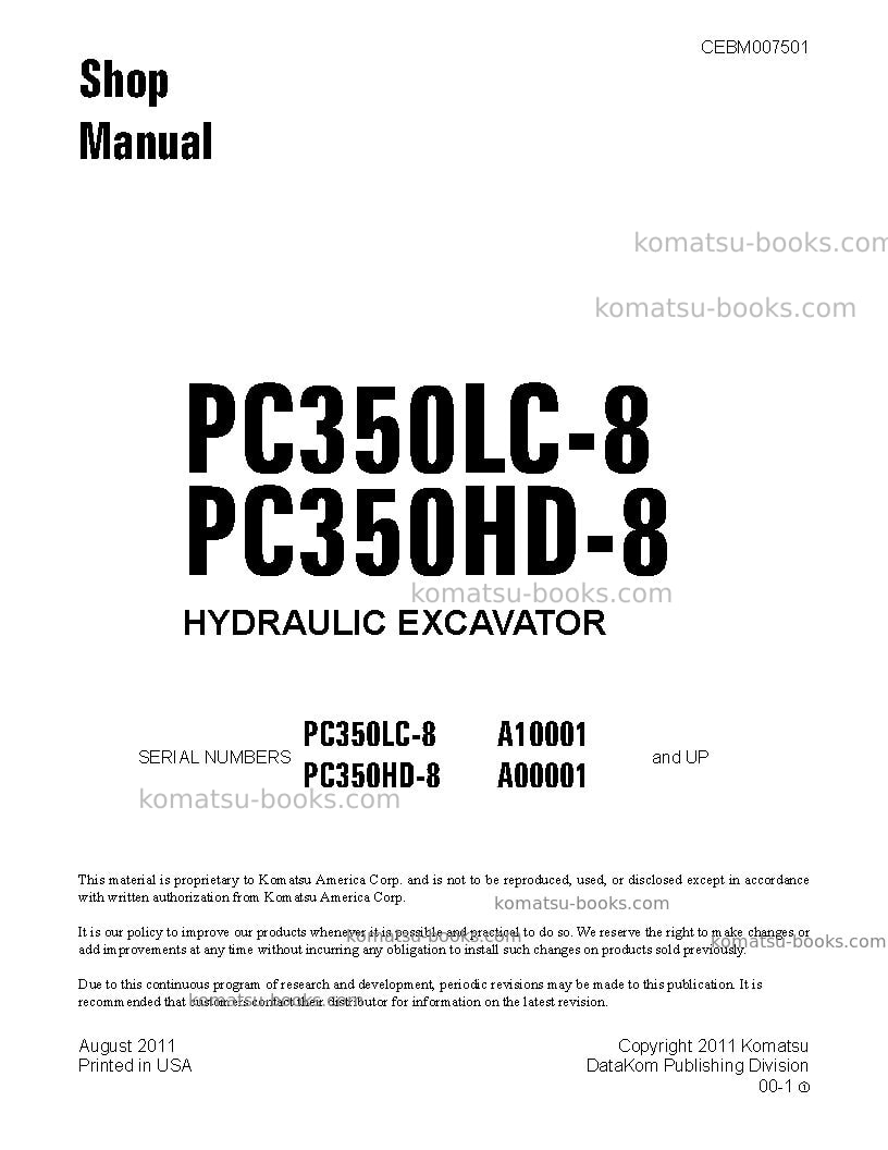 Komatsu pc350hd-8usa Repair & maintenance cover