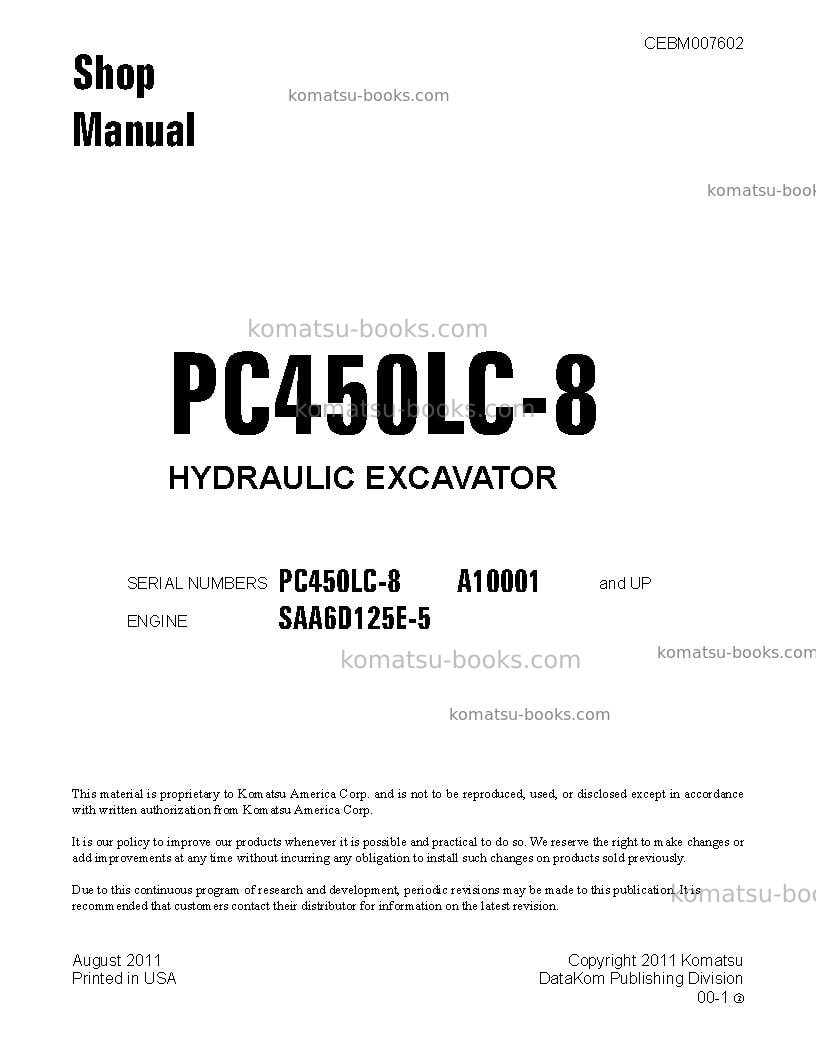 Komatsu pc450lc-8usa Repair & maintenance cover