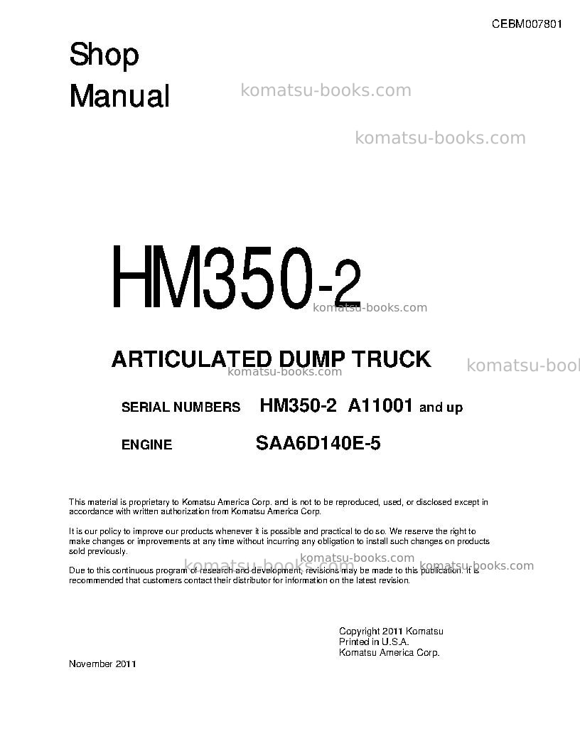 Komatsu hm350-2usa Repair & maintenance cover Komatsu hm350-2usa Repair & maintenance cover