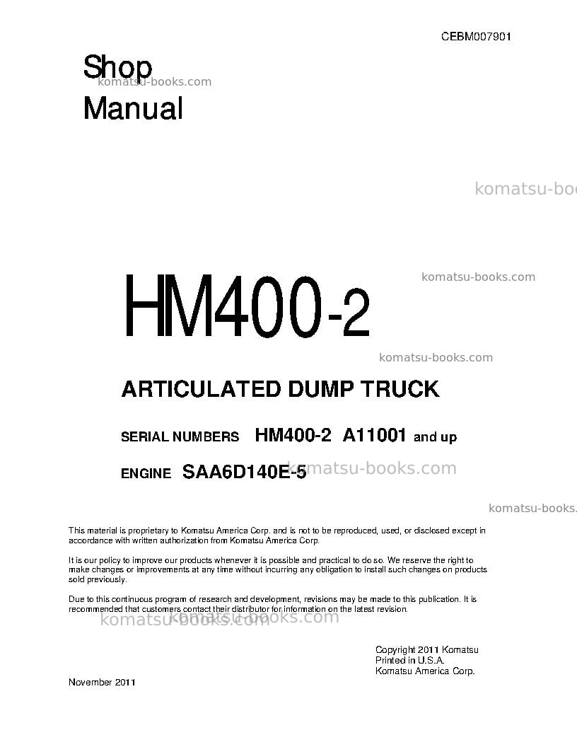 Komatsu hm400-2usa Repair & maintenance cover Komatsu hm400-2usa Repair & maintenance cover