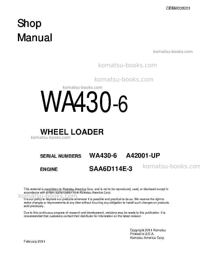 Komatsu wa430-6usa Repair & maintenance cover