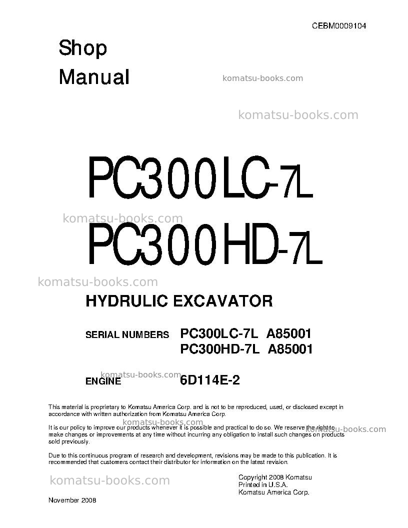 Komatsu pc300hd-7usa-l Repair & maintenance cover Komatsu pc300hd-7usa-l Repair & maintenance cover