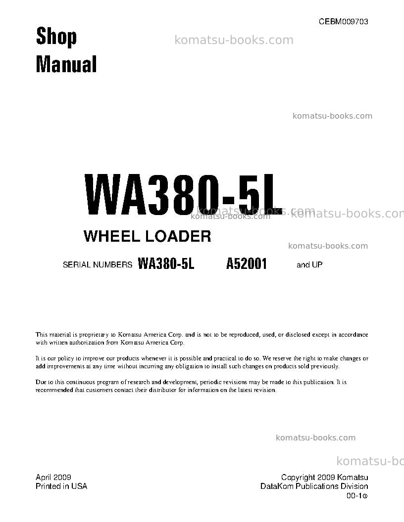 Komatsu wa380-5usa-l Repair & maintenance cover