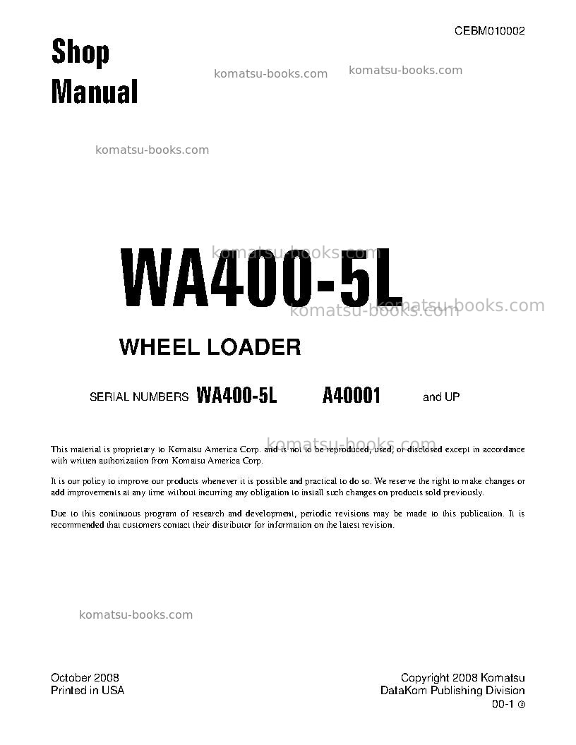 Komatsu wa400-5usa-l Repair & maintenance cover