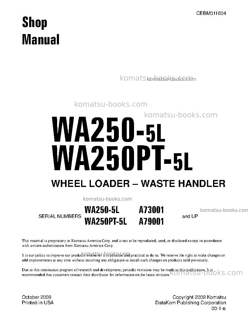 Komatsu wa250-5usa-l Repair & maintenance cover