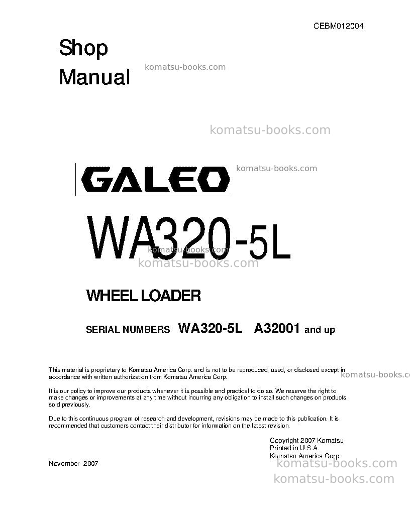 Komatsu wa320-5usa-l Repair & maintenance cover