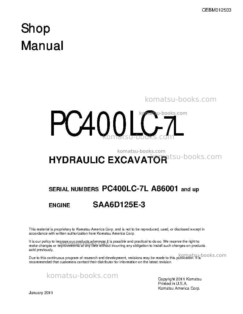 Komatsu pc400lc-7usa-l Repair & maintenance cover Komatsu pc400lc-7usa-l Repair & maintenance cover