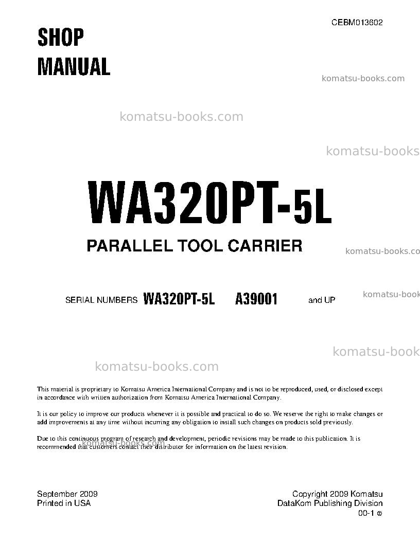 Komatsu wa320pt-5usa-l Repair & maintenance cover