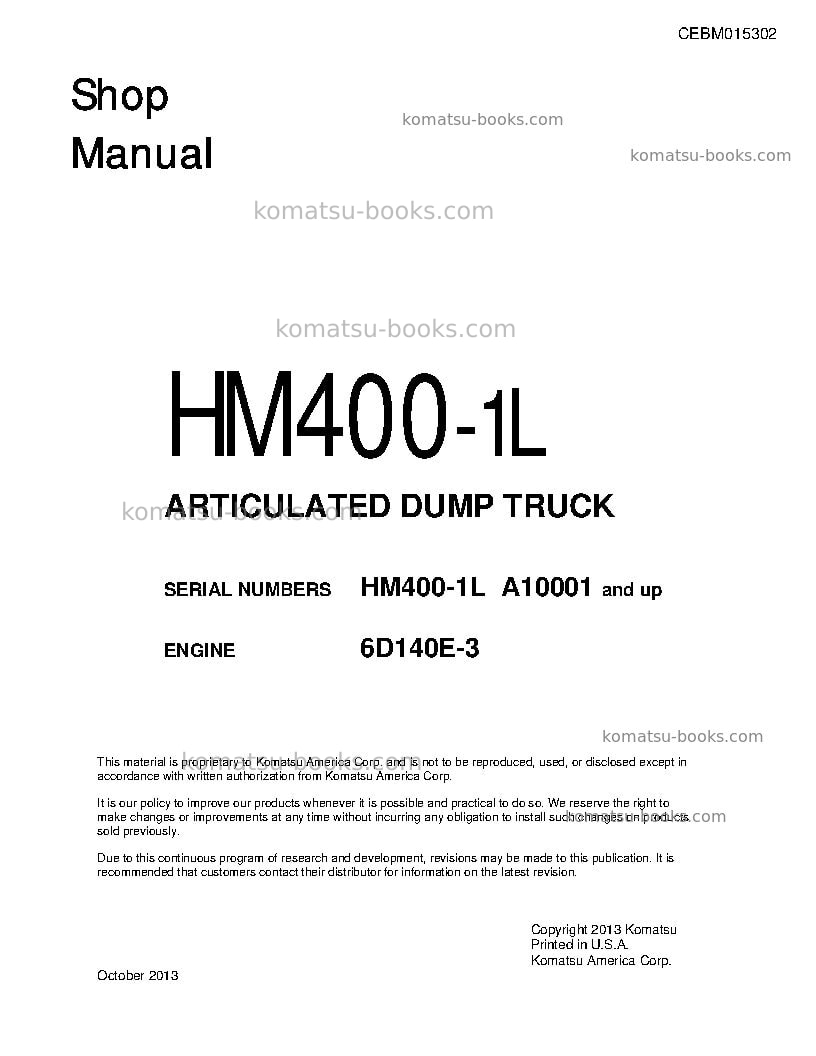 Komatsu hm400-1usa-l Repair & maintenance cover