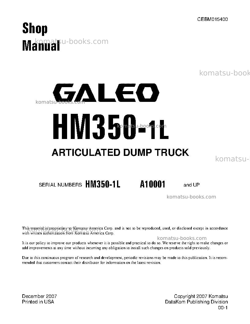 Komatsu hm350-1usa-l Repair & maintenance cover