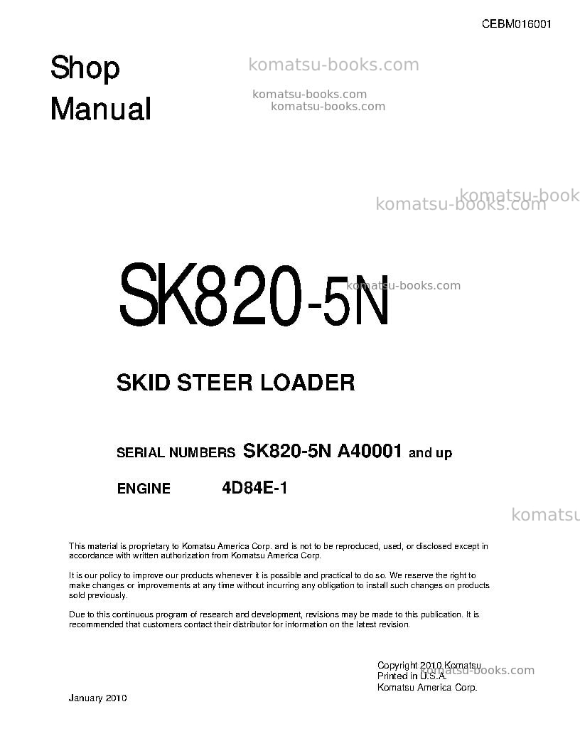 Komatsu sk820-5usa-n Repair & maintenance cover
