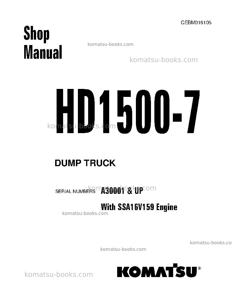 Komatsu hd1500-7usa-w/ ssa16v159 Repair & maintenance cover