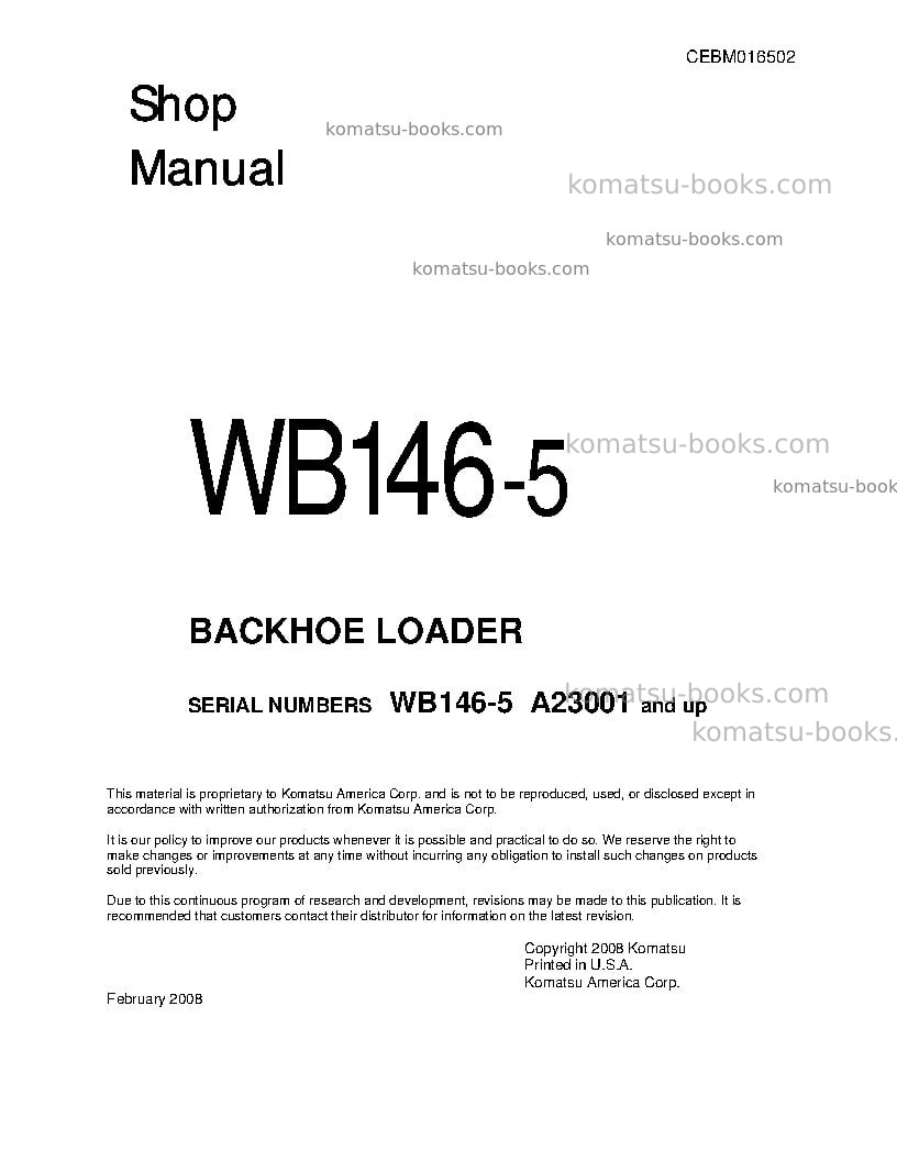 Komatsu wb146-5usa Repair & maintenance cover