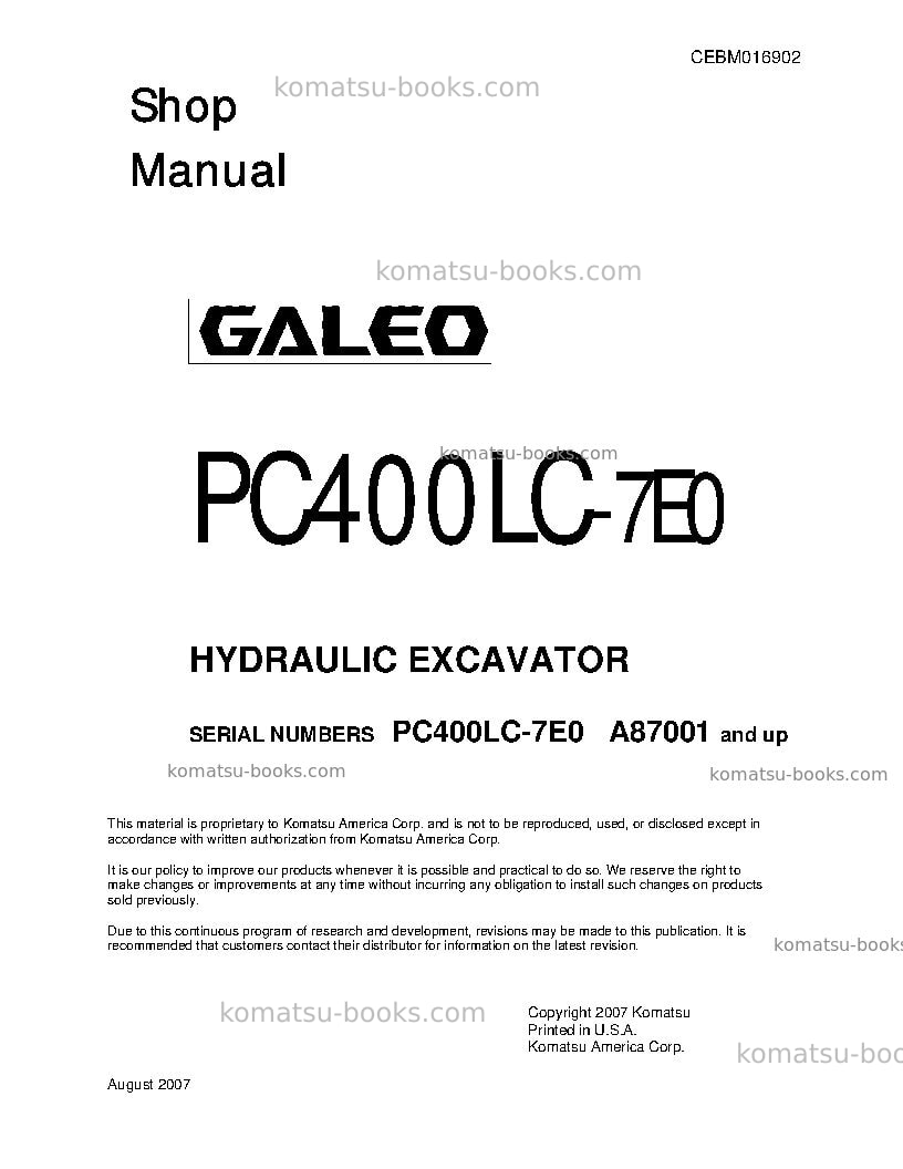 Komatsu pc400lc-7usa-tier 3 Repair & maintenance cover Komatsu pc400lc-7usa-tier 3 Repair & maintenance cover