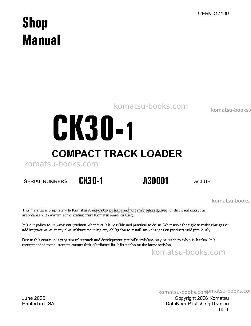 Komatsu ck30-1usa Repair & maintenance cover Komatsu ck30-1usa Repair & maintenance cover