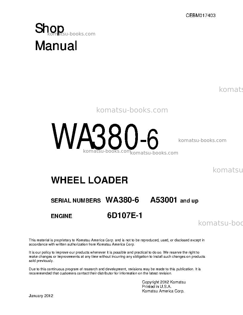 Komatsu wa380-6usa Repair & maintenance cover