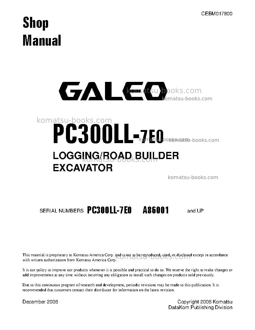 Komatsu pc300ll-7usa-tier 3 Repair & maintenance cover Komatsu pc300ll-7usa-tier 3 Repair & maintenance cover