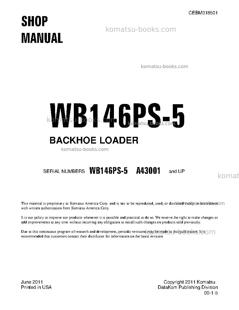 Komatsu wb146ps-5usa Repair & maintenance cover