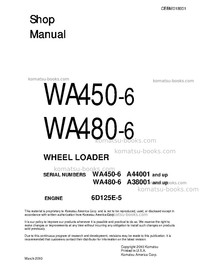 Komatsu wa450-6usa Repair & maintenance cover Komatsu wa450-6usa Repair & maintenance cover