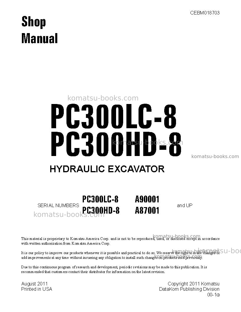 Komatsu pc300lc-8usa Repair & maintenance cover