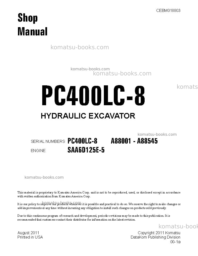Komatsu pc400lc-8usa Repair & maintenance cover