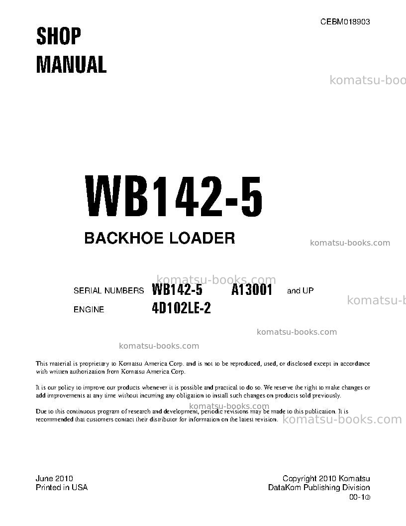 Komatsu wb142-5usa Repair & maintenance cover Komatsu wb142-5usa Repair & maintenance cover