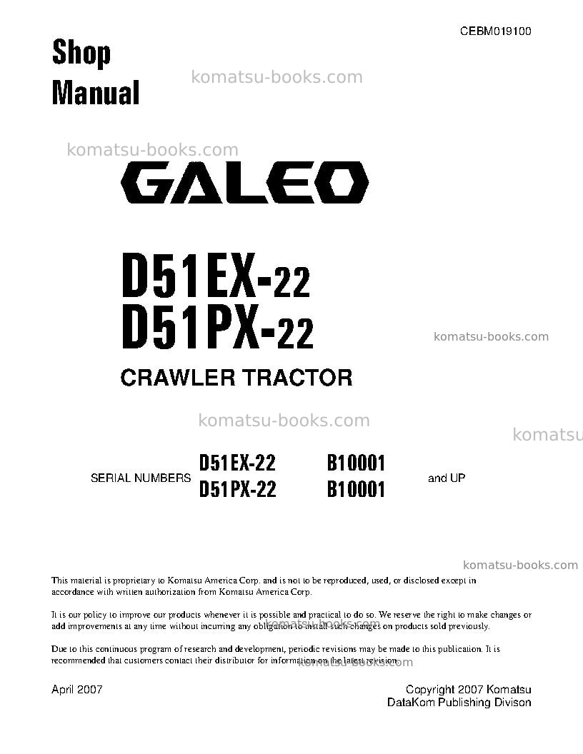 Komatsu d51px-22bra Repair & maintenance cover