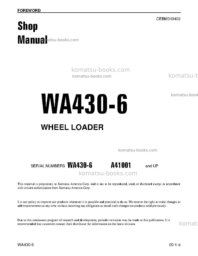 Komatsu wa430-6usa Repair & maintenance cover
