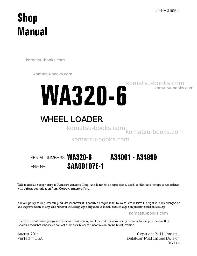 Komatsu wa320-6usa Repair & maintenance cover Komatsu wa320-6usa Repair & maintenance cover
