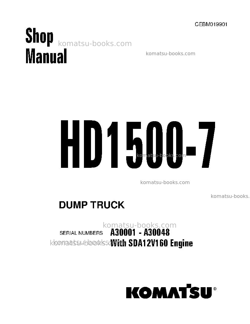 Komatsu hd1500-7usa-w/ sda12v160 Repair & maintenance cover