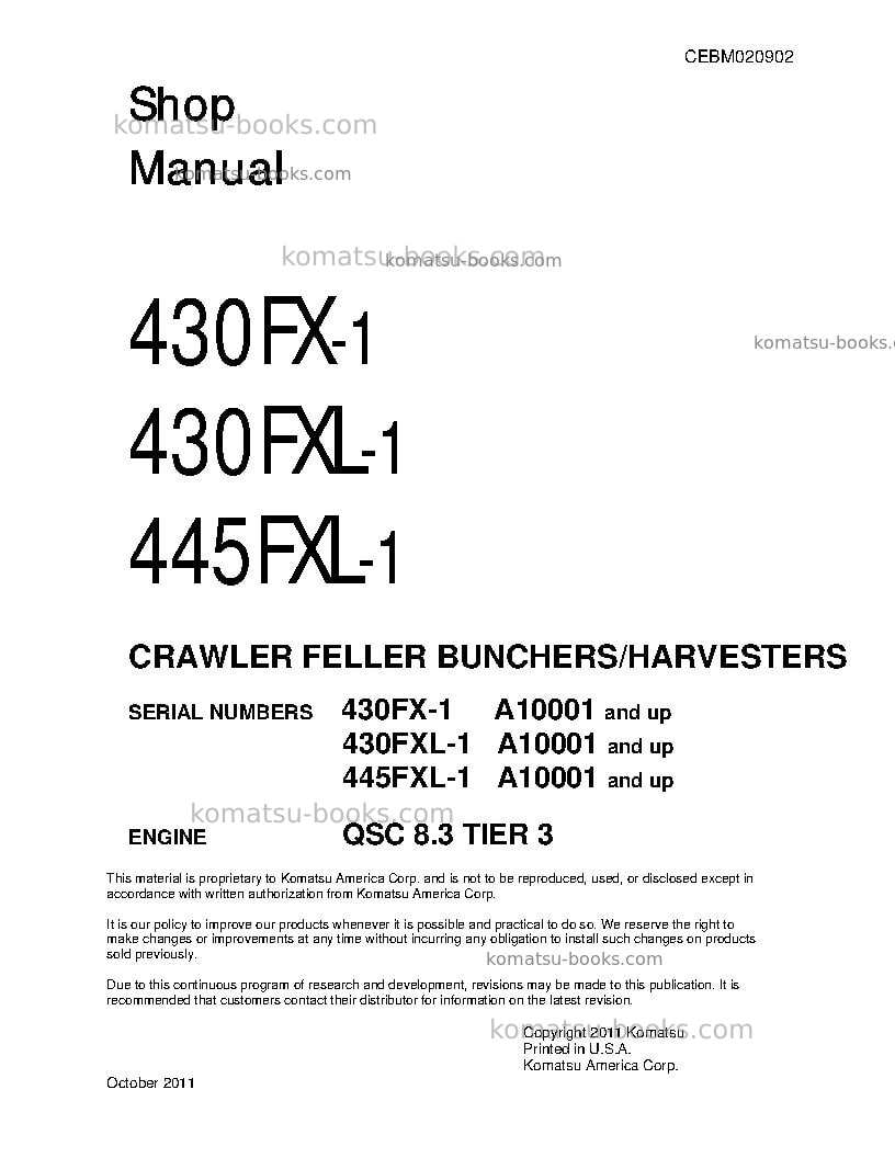 Komatsu 430fxl-1usa Repair & maintenance cover Komatsu 430fxl-1usa Repair & maintenance cover