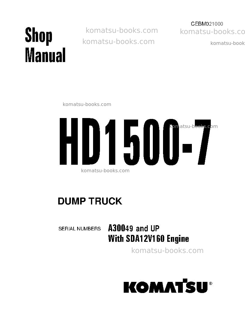 Komatsu hd1500-7usa-w/ sda12v160 Repair & maintenance cover