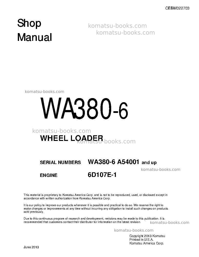 Komatsu wa380-6usa Repair & maintenance cover