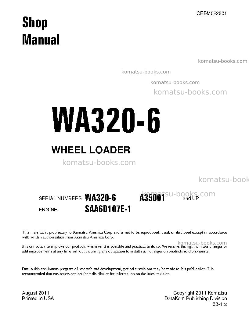 Komatsu wa320-6usa Repair & maintenance cover Komatsu wa320-6usa Repair & maintenance cover