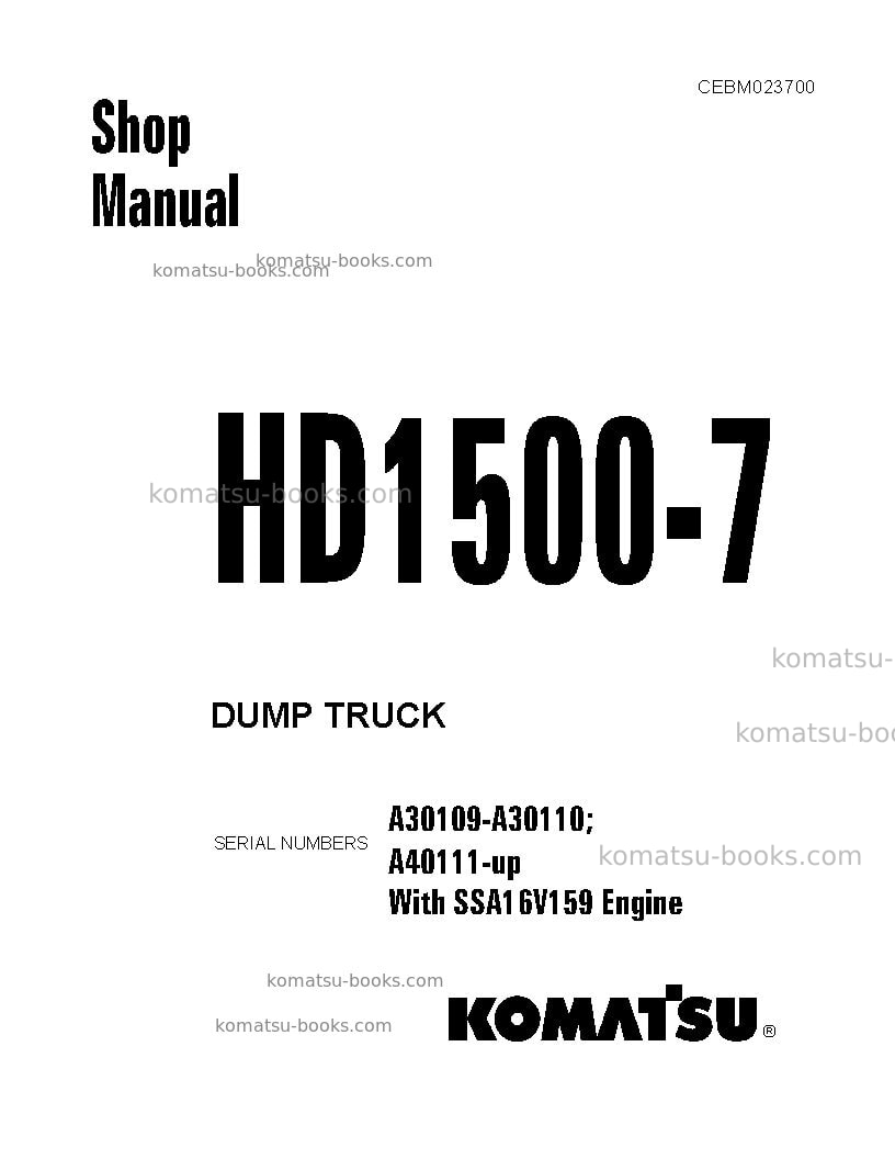 Komatsu hd1500-7usa-w/ ssa16v159 Repair & maintenance cover