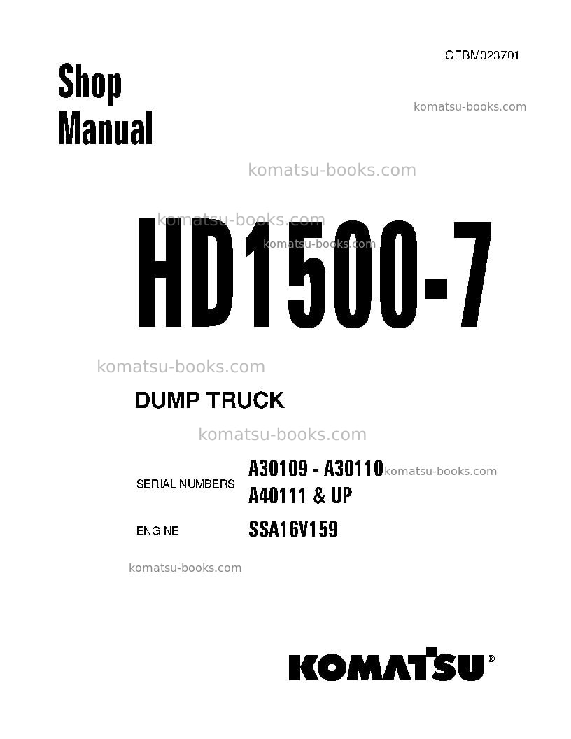 Komatsu hd1500-7usa Repair & maintenance cover