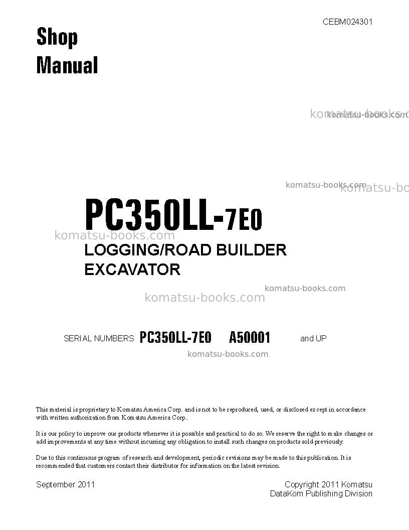 Komatsu pc350ll-7usa-tier 3 Repair & maintenance cover Komatsu pc350ll-7usa-tier 3 Repair & maintenance cover