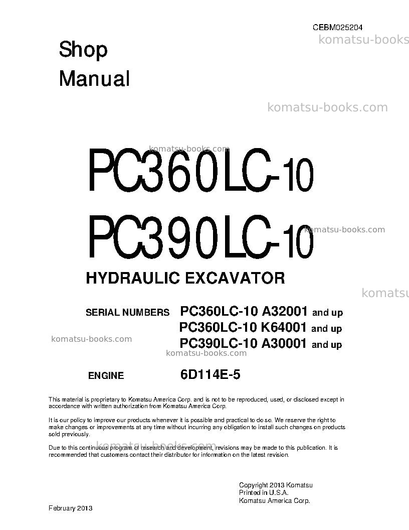 Komatsu pc390lc-10usa Repair & maintenance cover Komatsu pc390lc-10usa Repair & maintenance cover