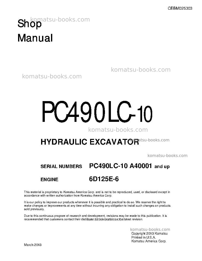 Komatsu pc490lc-10usa Repair & maintenance cover