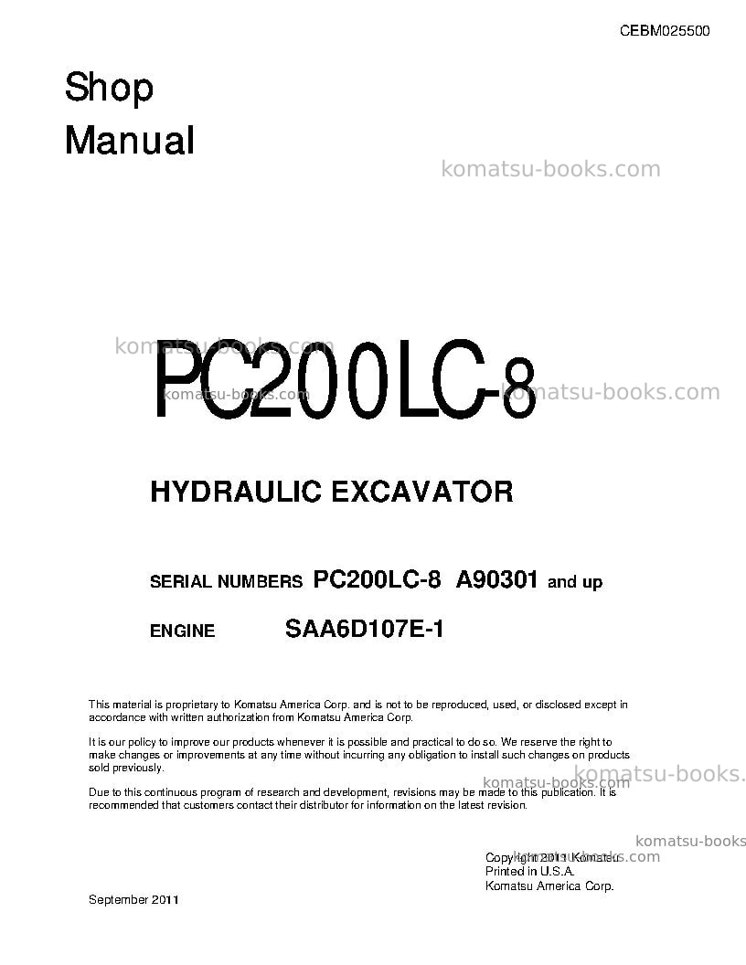 Komatsu pc200lc-8usa Repair & maintenance cover Komatsu pc200lc-8usa Repair & maintenance cover